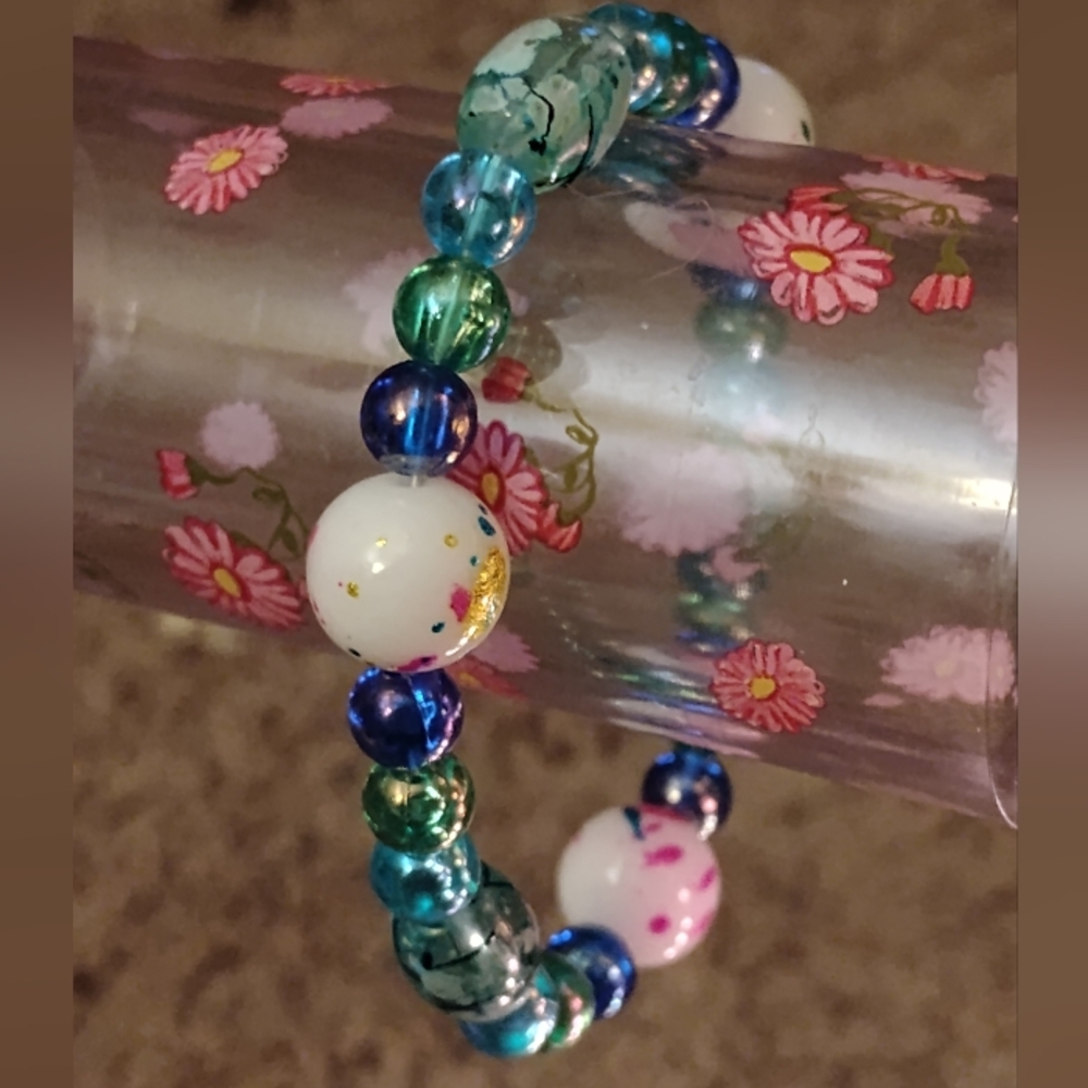 Rainy Forest Blue And Green Beaded Bracelet